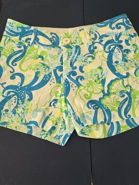 Lilly Pulitzer Callahan Shorts Blue Green Swirl Print Preppy Coastal Summer 0
